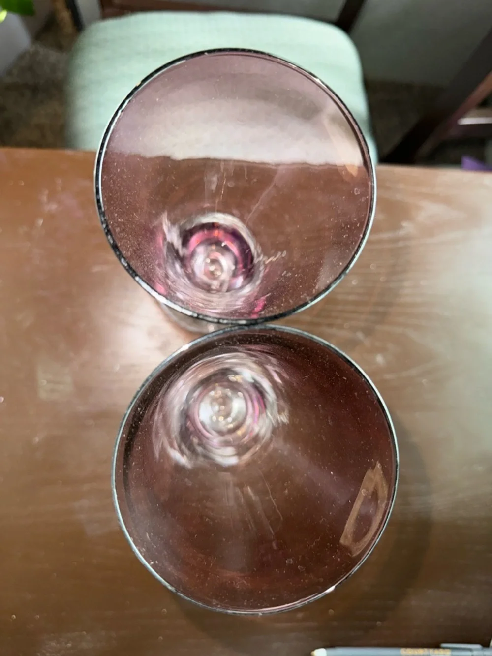 Crystal Drinking Glasses Thick Stem Cocktail Tea Light Purple Plum Cranberry